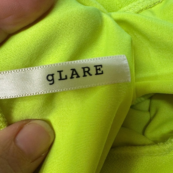 GLARE.  Lime Green Plunging V-Neck Jumpsuit with Ruched Waist - Picture 3 of 4